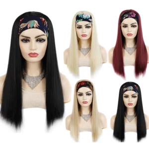 Mehrere Farben Kappe Stirnband Stil Frauen langes glattes Haar Perücke Kappe Stirnband - Bild 1 von 12