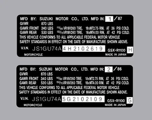 SUZUKI GSXR 1100 1986 1987 HEADTUBE TAG / REPRO DECAL - Picture 1 of 1