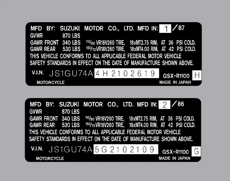 SUZUKI GSXR 1100 1986 1987 ETIQUETA DE TUBO DE DIRECCIÓN / CALCOMANÍA REPRO Foto 1 de 1