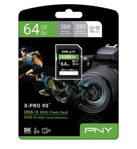 PNY - 64GB EliteX-PRO90 Class 10 U3 V90 UHS-II SDXC Flash Memory Card - Picture 1 of 2