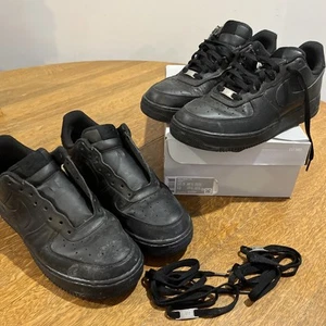 2 Pairs Nike Air Force 1 Triple Black 07 Mens Size 10.5 And 11 Worn Used Beat Up - Picture 1 of 22