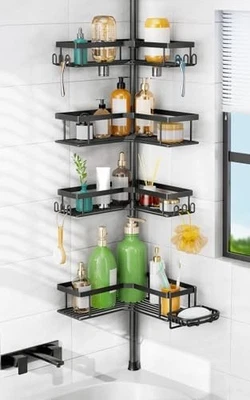 HAMITOR Shower Caddy poste de tensão: 4 camadas canto organizador de banheiro à prova de ferrugem com - Imagem 1 de 4