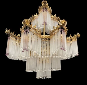 Wunderschöner Jugendstil Kronleuchter aus Murano 5 Lichter Kunstglas, goldene Details - Bild 1 von 9