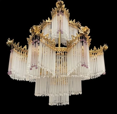 Preciosa araña Liberty de Murano de 5 luces de cristal artístico, detalles dorados Foto 1 de 4