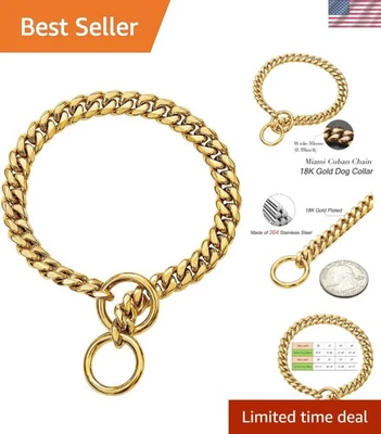 Elegante collar de perro de eslabones cubanos chapado en oro de 18 quilates - tamaño 12 pulgadas para todas las razas Foto 1 de 4