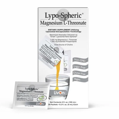 L-treonato de magnesio lipo-esférico - 30 paquetes - 1.000 mg por paquete - Foto 1 de 4