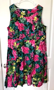 Talbots Women’s Floral Fit Flare Midi Dress Sz 22W Poplin Garden Colorful Party - Picture 1 of 7