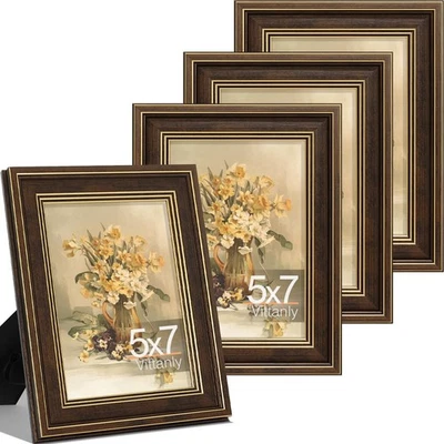 5x7 Picture Frame Set of 4, Vintage Photo Frame for Wall or Tabletop, Display... - Image 1 of 4