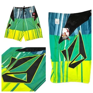 Pantalones Cortos Volcom Board Para Hombre Talla 30 Aniquilador Rayas Natación Surf Elásticos GRN - Imagen 1 de 8