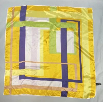 Vintage Scarf JAPAN 60s 70s geometric mod go-go yellow purple green - Image 1 of 4