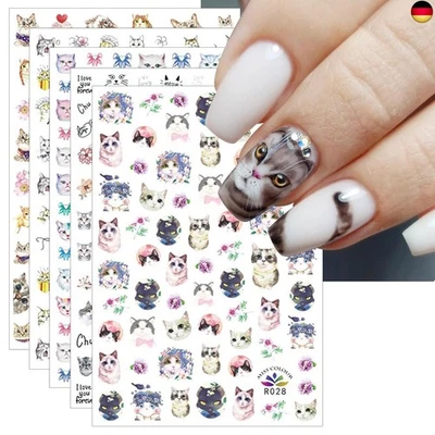 JMEOWIO Nagelsticker Tierische 8 Blatt Nail Art Sticker Selbstklebend Nagelaufkleber