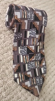 Corbata de vestir DANI para hombre con estampado de bloques geométricos multicolor hecha a mano 100 % seda Foto 1 de 4