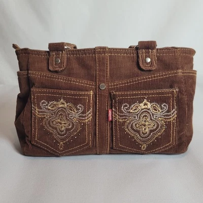 Levis 棕色灯芯绒刺绣顶部手柄钱包 — 第 1/4 张图片