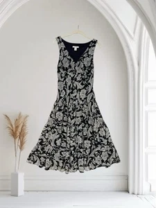 Dressbarn Damen Fit Flare Midikleid Größe 8 Schwarz Blumenmuster Stufen Herbst Urlaub - Bild 1 von 22