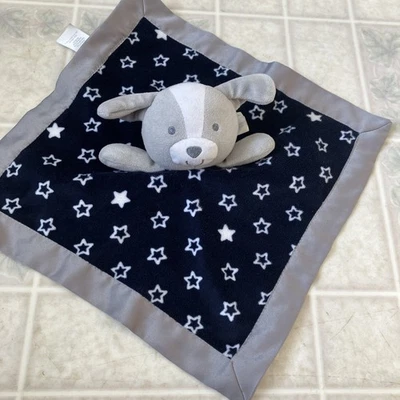 Cobertor de cetim Carters Child of Mine bebê filhote amor cachorro chocalho cinza azul estrelas - Imagem 1 de 4