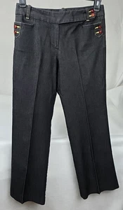 Larry Levine Petite Stretch Women's Pants Dk Gray Yellow Stitching Red Buttons 6 - Picture 1 of 10