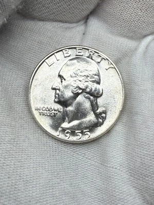 1955-D SUPERB GEM BU WASHINGTON QUARTER FRESH FROM ORIGINAL ROLL FREE SHIPPING! - Image 1 of 2