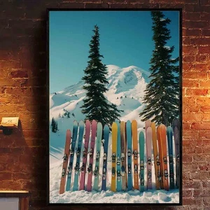 Poster sci colorato retrò sport invernali arte da parete stampa vintage sci alpino - Foto 1 di 4