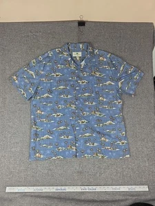 Island Shores Shirt Men 2XL XXL Blue Palm Surf 100% Cotton Hawaiian Button Up - Picture 1 of 8