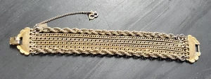 Vintage Monet Multi Chain Gold Tone Chunky 60s Bracelet With Safety Chain 7" - Picture 1 of 8