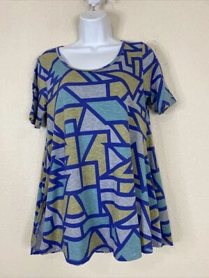 LuLaRoe Womens Size XS Blue Mosaic Scoop Neck Swing T-shirt Short Sleeve - Image 1 of 4