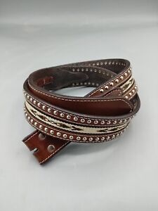 Brown Leather Western Belt Silver Studs NOCONA N2475902 Size 34 NO BUCKLE