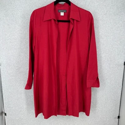 Herman Geist Womens VTG Long Line Open Front Blazer Size 14 Red Linen Blend Foto 1 de 4