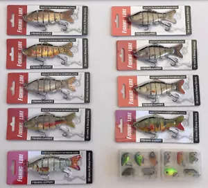 Bass Crusher Lures, Lot 9pcs Multi Jointed Swimbait + Lot 10pcs Minnow Crankbait - Picture 1 of 12