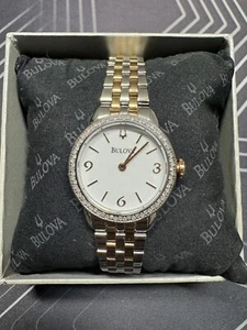Bulova Women's Quartz Diamond Accent Two-Tone Sapphire Crystal 28mm Watch 98R182 - Picture 1 of 16