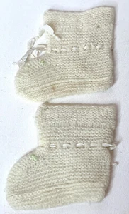 Vintage weiße Strick Stiefeletten Schuhe für 27" deutsche Biskuit Puppe Handwerck 4" - Bild 1 von 5