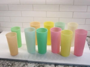 Lot of 9 Vintage Tupperware PASTEL 16 OZ. TUMBLERS #107 + 2 12 OZ smaller ones - Picture 1 of 7