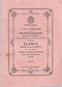 Elenco Allievi Meritevoli di Premio Liceo Ginnasio - Casale Monferrato 1871-72 - Imagen 1 de 4