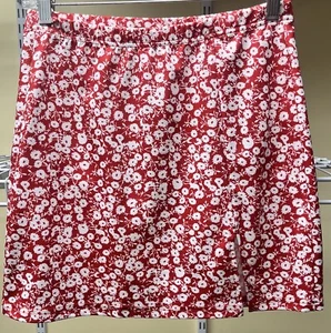Shein Women's Floral Light Weight Red White Elastic Waist Skirt Sz Medium 6 New - Picture 1 of 8