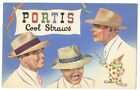 PORTIS COOL STRAWS MEN'S HATS & Clown - Bright & Gay! 1944 Linen Postcard GREAT!