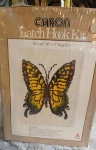 VTG 1977 CARON Latch Hook Kit BUTTERFLY Rug Wall Hanging New SEALED - Picture 1 of 5