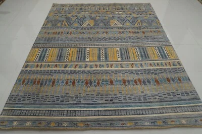 8x10 Gray Modern Afghan Hand Knotted Wool Abstract Tribal Rug - Image 1 of 4