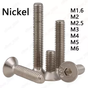 Nickeled Steel Hex Socket Bolts Countersunk Head Screws M1.6 M2 M3 M4 M5 M6 M8 - Picture 1 of 5