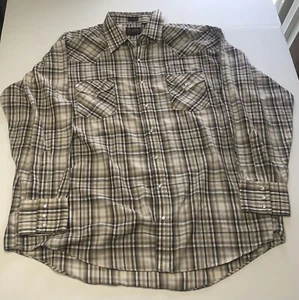 Vintage Plains Western Wear Shirt Mens XXL Brown Plaid Pearl Snap Big ManCasual - Picture 1 of 8