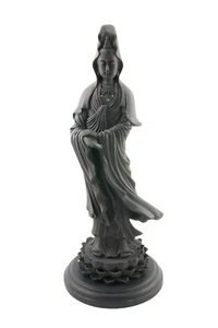 Estatua de resina negra con joyas de Guanyin El Bodhisattva de la Compasión sobre Loto - Imagen 1 de 17
