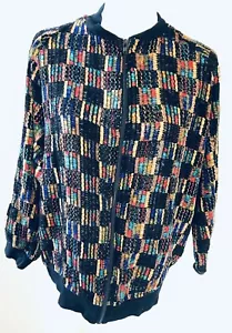MultiColor Vintage Knit Zip Down Top Shirt Sweater Raglan 3/4 Sleeve Jacket L - Picture 1 of 10