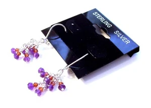 Gorgeous 925 Sterling Silver 8cttw Micro Faceted Amethyst & Garnet Earrings F46 - Picture 1 of 1
