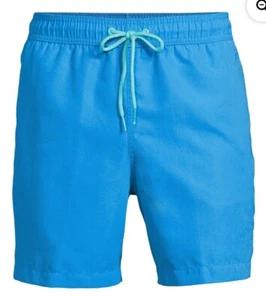 Mens 2XL (44-46) Blue Basic Swim Shorts Elastic Waist Pockets Above The Knee - Picture 1 of 8