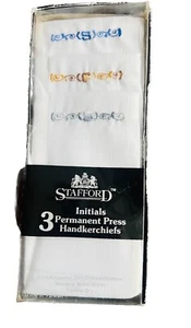 Pañuelos de prensa permanente Stafford 3 nuevos en caja con inicial 'S' poliéster/algodón - Imagen 1 de 3