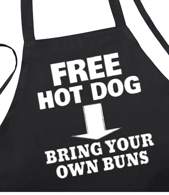 COOLAPRONS Free Hot Dog Funny BBQ Apron for Men, Sarcastic Black Grilling Apron, Chef Apron