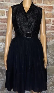 1950's VTG Julie Miller Black Rockabilly Pin Up Textured Bubble Hem Dress XS - Picture 1 of 11
