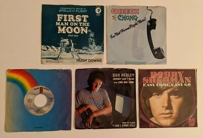 Lot of 5 45 RPM Records Eagles, Cheech & Chong, Bobby Sherman, Apollo 11 & More - Image 1 of 4