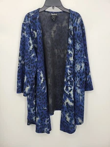 Maggie Barnes Top Womens Plus 1X Blue Abstract Open Front Artsy Flowy Cardigan - Picture 1 of 8