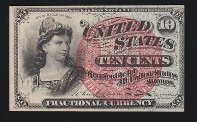 US 10c Fractional Currency Note 4th Issue FR 1261 Ch CU (002) - Image 1 of 2