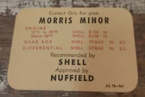Tarjeta de recomendaciones de aceite MORRIS MINOR NUEVO DE LOTE ANTIGUO - Imagen 1 de 2