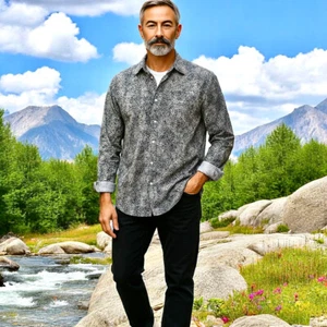 London Button Up Shirt Long Sleeves Flip Cuffs by 1 Like No Other Mens XXL Slim - Picture 1 of 13